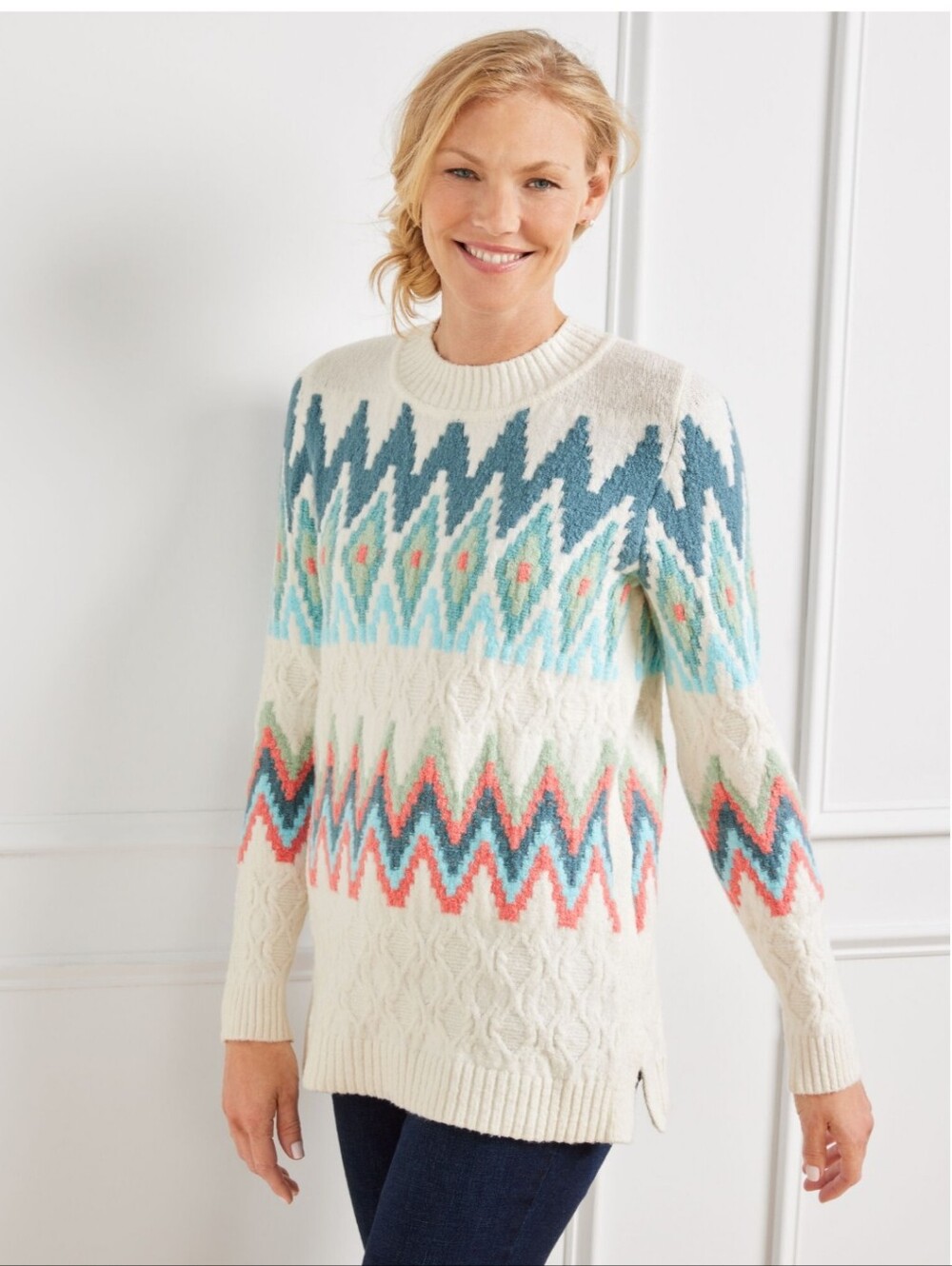Talbots ZIG-ZAG FAIR ISLE CREWNECK PULLOVER, Size PM